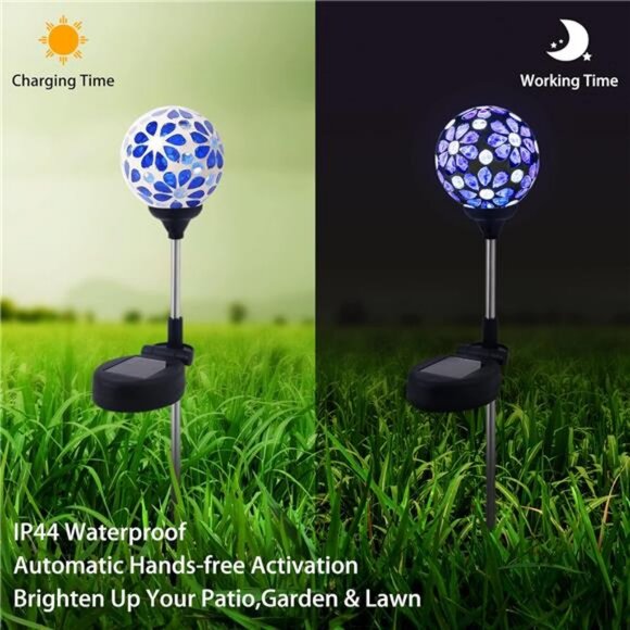 Stakes Blue Outdoor Waterproof Mosaic Solar Powered Flower Petal Ball Light - Picture 3 of 7